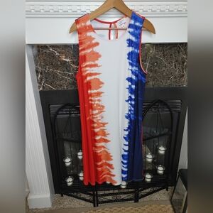 LIBERTY PARK Sleeveless Blue, Red, White Americana Patriotic Midi Dress, XL